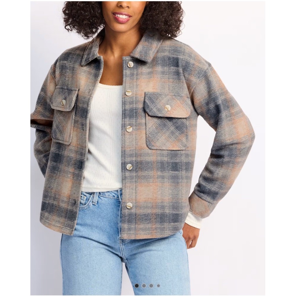Thread & Supply Women's Plaid Shacket Cropped Shirt Jacket Brushed Size XL NWOT